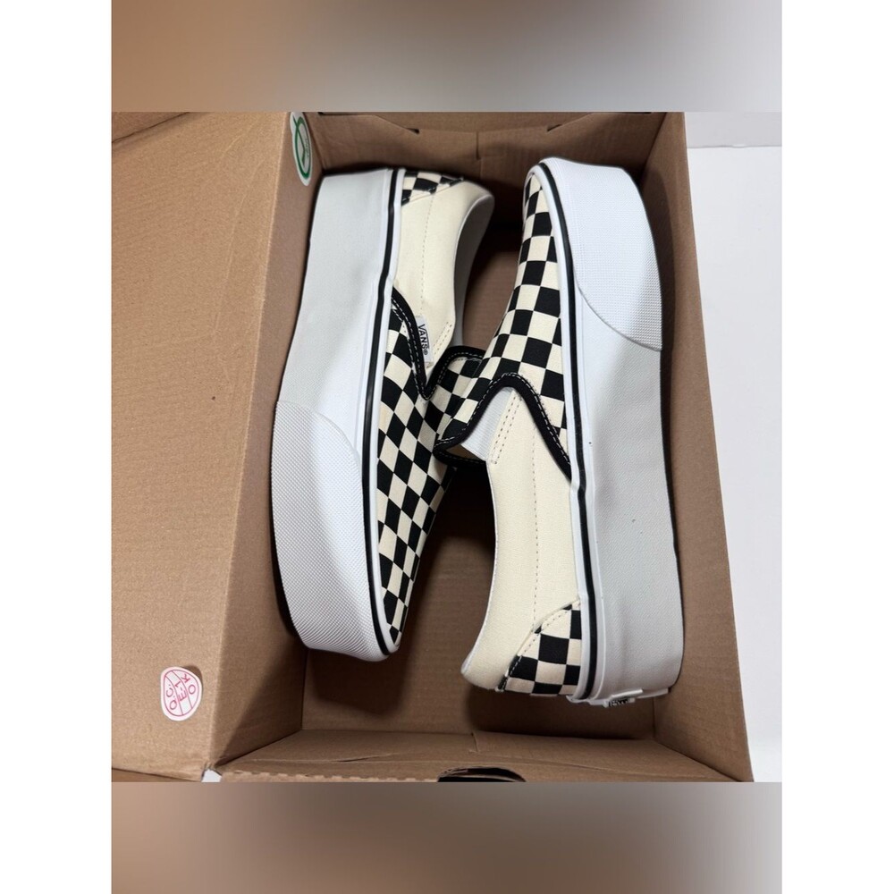 Vans Classic Slip-On Stackform Checkerboard Black Classic White Sneakers Women 8 - Picture 11 of 12